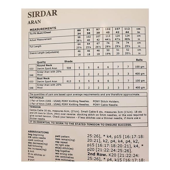 New Sirdar 5110 Denim Sport Aran Mens Womens Cabled Sweater Knitting Pattern - Picture 3 of 3